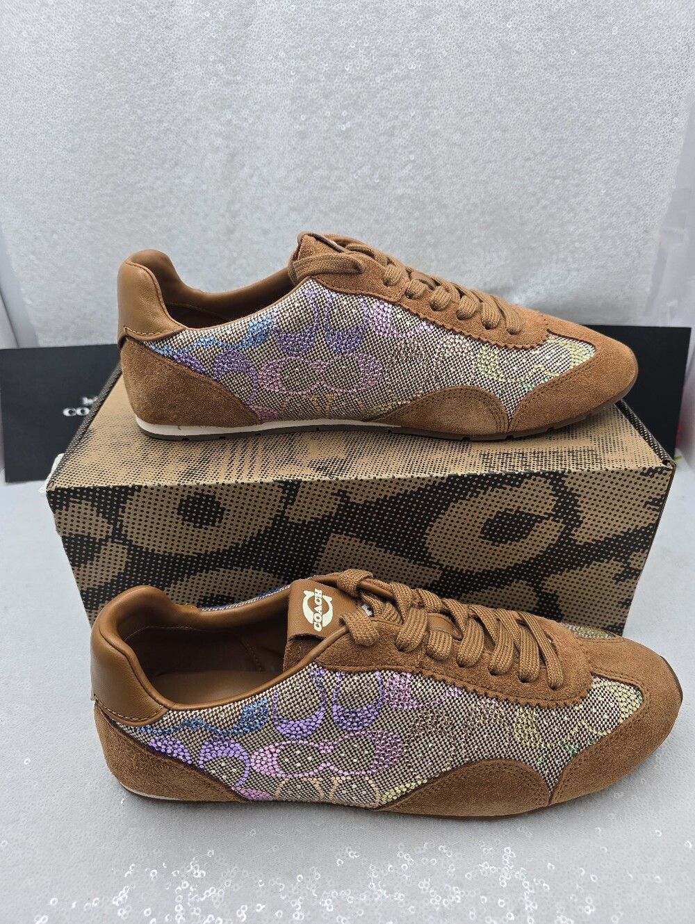Coach Crystal Signature Jacquard Suede Leather Streamline Sneaker Women's 10 - Picture 3 of 13